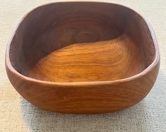 ヴィンテージ 手彫り 無垢材ボウル オーガニック スクエア ミッドセンチュリーモダン 10インチ