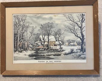 Currier & Ives Winter auf dem Land The Old Grist Mill gerahmter Drucknachdruck