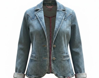 Marynarka damska z jeansu More & More Jeans, średnie pranie, zachodni karczek, rozmiar 34