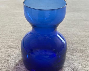 Kobaltblauwe glazen vaas uit het midden van de eeuw moderne zandloper decoratieve knopvaas 5 inch