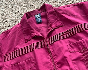 John Blair Mens Burgundy Short Sleeve Zip Up Shirt Pintuck Pockets 2XL RG 609244