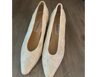 Escarpins vintage perlés perlés de Capparos, chaussures habillées de mariage habillées Sz 9B GVC !
