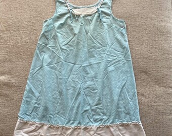 Vintage Lorraine Mädchen Slip Kleid Blau Schweizer Punkt Blumenspitzenbesatz XS Schlaf