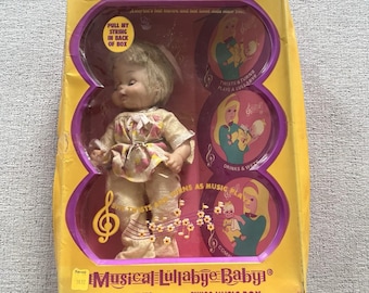 Vintage Horsman Musical Lullaby Baby Doll Pull String Head Moves w/Music 12"