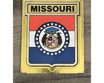 1972 Vintage Gulf Oil Missouri State Flag Travel Sticker Decal With History