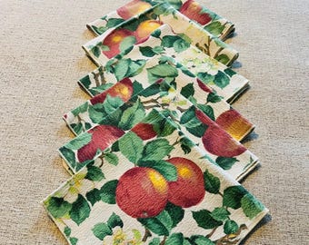 Servilletas de tela vintage con estampado de flores de manzano, juego de 6, estilo rústico, rojo y verde, 43 cm (17 pulgadas)