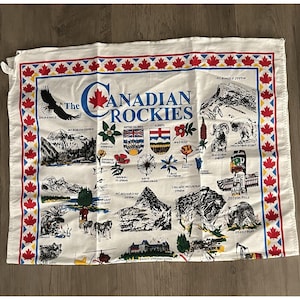 Paño de cocina vintage de las Montañas Rocosas canadienses, recuerdo de Canadá. Muy buen estado.