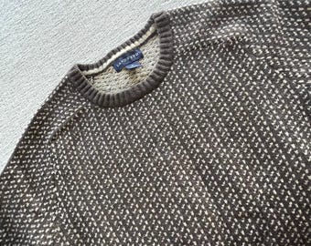 Jersey de punto de cuello redondo con estampado de ojo de pájaro y mezcla de lana merino para hombre de Lands' End, talla pequeña (34-36).