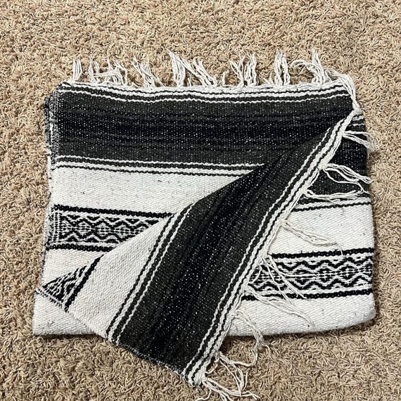 Frank's Textiles Vintage Woven Mexican Blanket Throw Black & White 37" X 60"