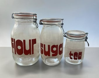 Vintage glazen keukenblikken uit de jaren 70, set van 3 van Triomphe France 1, 2 en 3 liter