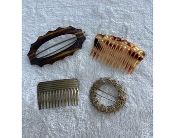 Lot de 4 peignes et pinces à cheveux vintage écaille d&#39;or Bon état !