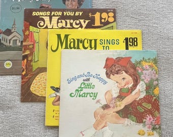 4 discos de vinilo vintage de Little Marcy LP Música cristiana infantil Sing Be Happy 33.3