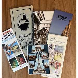 Europa Italia Francia Viajes Folletos Vintage Efímeras Hoteles y otros Guías Mapas 6 piezas