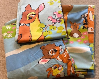Vintage Disney Bambi Twin Lakanset Örngott Sears Perma Perst Percale
