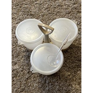 Vintage Tupperware Condiment Caddy Server Set with Lids and Spoon