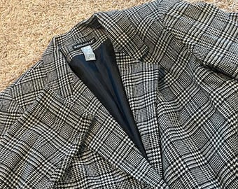 Savannah Wool Blend Glen Plaid Blazer Black White Check Jacket Plus Size 16W