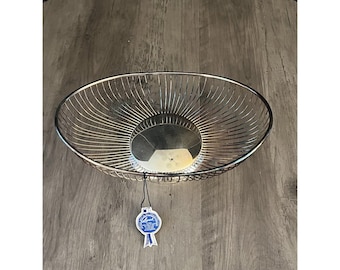 corbeille à pain/coupe à fruits en fil métallique plaqué argent Leonard vintage moderne du milieu du siècle