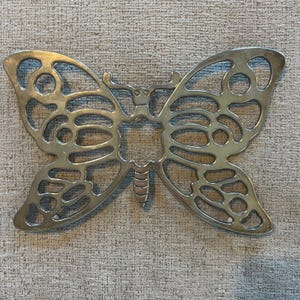 Salvamanteles vintage Leonard de plata con forma de mariposa, decoración de pared en plata, fabricado en Italia, 29 cm (11,5").
