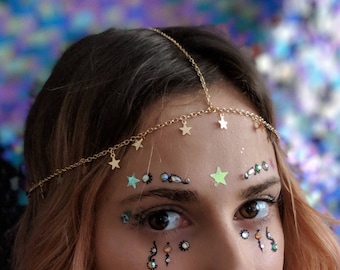 Star Gazing Head Chain, Festival Jewelry, Boho head chain, Hair Jewelry, Star headchain, headchain, celestial, star head chain, stars head