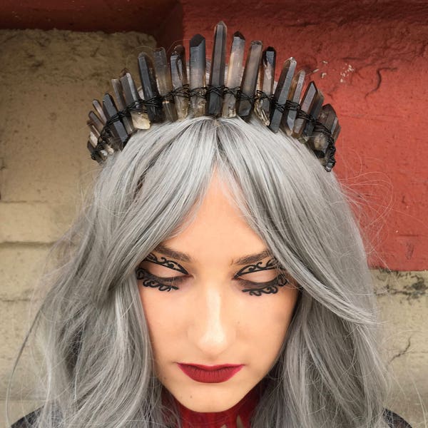 The Lydia Smoky Quartz Crown [Raw Black Crystal Quartz Crown / Tiara] Goth Crown, Witch Crown, Wicca, Gothic, Halloween, High Priestess
