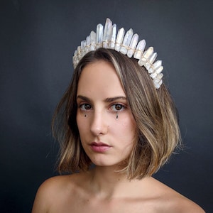 The Princess Mononoke Crown [Angel Aura Raw Crystal Quartz Crown] White Quartz, Bridal, Boho, Princess, Cosplay, Bridal, Bride, Wedding