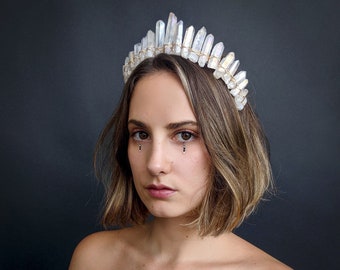 The Princess Mononoke Crown [Angel Aura Raw Crystal Quartz Crown] White Quartz, Bridal, Boho, Princess, Cosplay, Bridal, Bride, Wedding