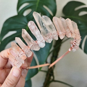 Rose Quartz Crystal Crown [Pale Pink Quartz Tiara], Pastel Mermaid, Bridal, Boho Bride, Headpiece, Festival, Wedding, Eclectic Headband