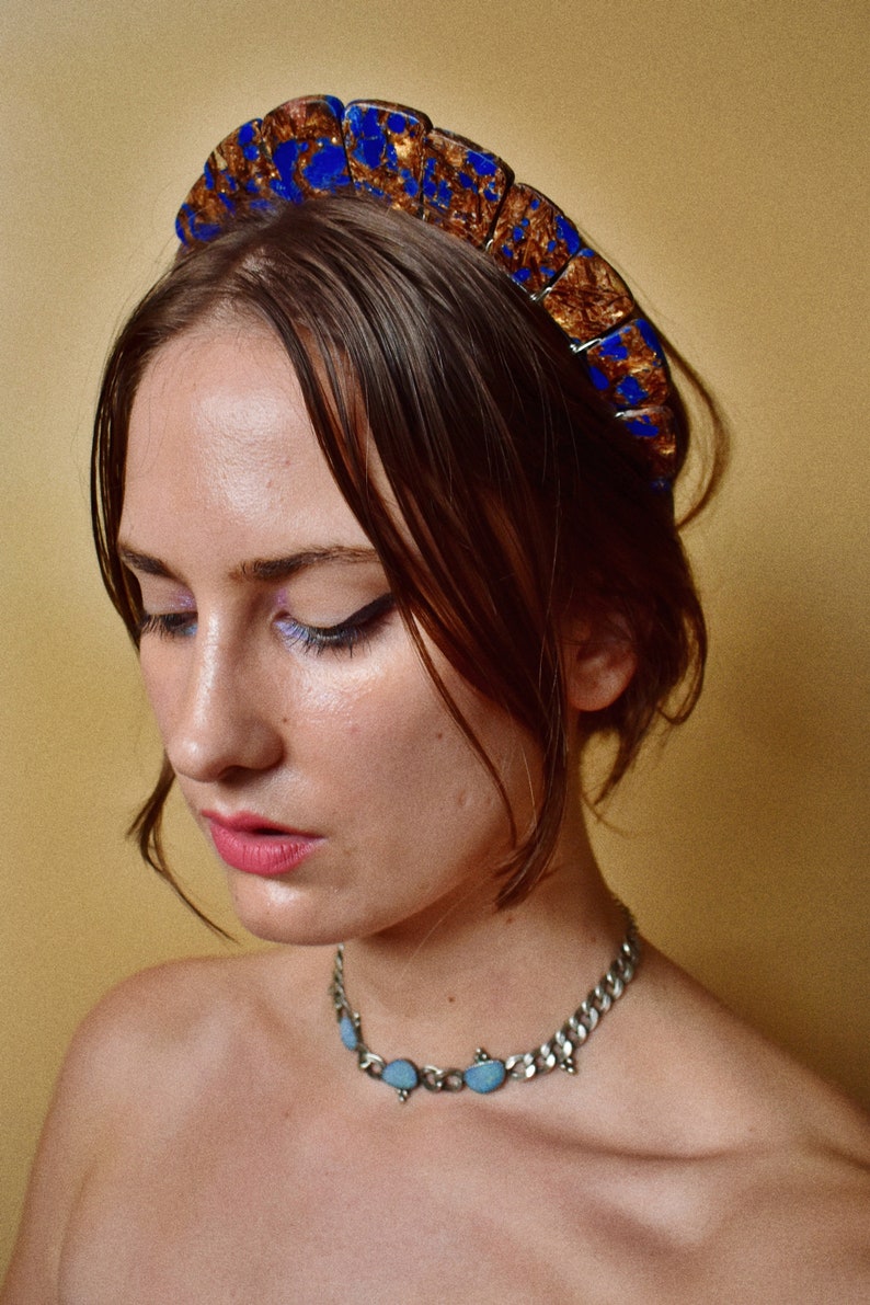 Imperial Blue Jasper Stone Halo Crown, Festival Headband, Costume Headpiece image 2