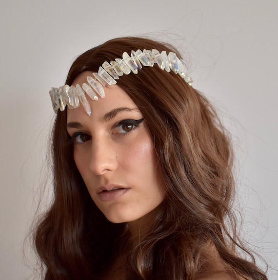 Faerie Angel Aura Polished White Crystal Quartz Circlet 
