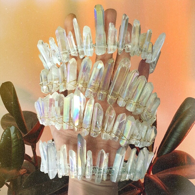 The Nomi Mermaid Crown Polished Angel Aura Tall Clear Crystal Quartz Crown / Tiara Bridal Headpiece, Meditation Crown, Iridescent Crown image 9