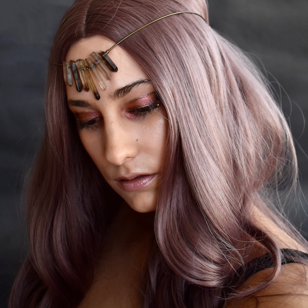 Smoky Raw Quartz Circlet, lord of the rings circlet, fantasy crown, fantasy jewelry, fantasy headband, fantasy headpiece, elf queen costume