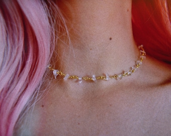 Clear Quartz Choker, Jewelry, Dainty, Delicate, Bohemian, Spring, February Birth Stone, Birthday Gift, Boho, Witch, Gemstone