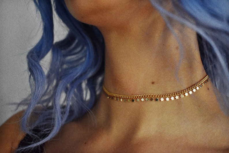 Gold Star Choker, Jewelry, Dainty, Delicate, Spring Birthday Gift for Her, Boho, Minimal, Constellation, Star Pendant, Star Necklace, Witch image 2