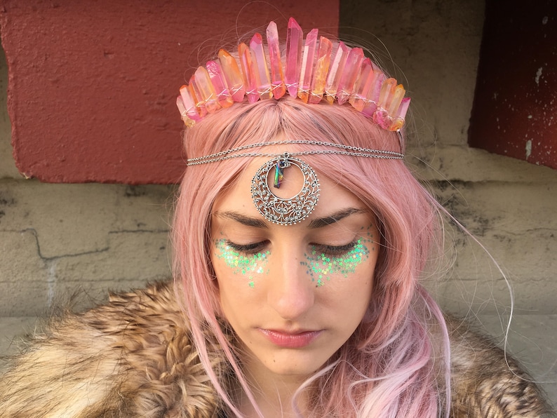 Tiara Mermaid Crown Crown The Pink Lemonade Birthday Festival Quartz Crown Pink /& Orange Crystal Quartz Crown Prom Sweet 16
