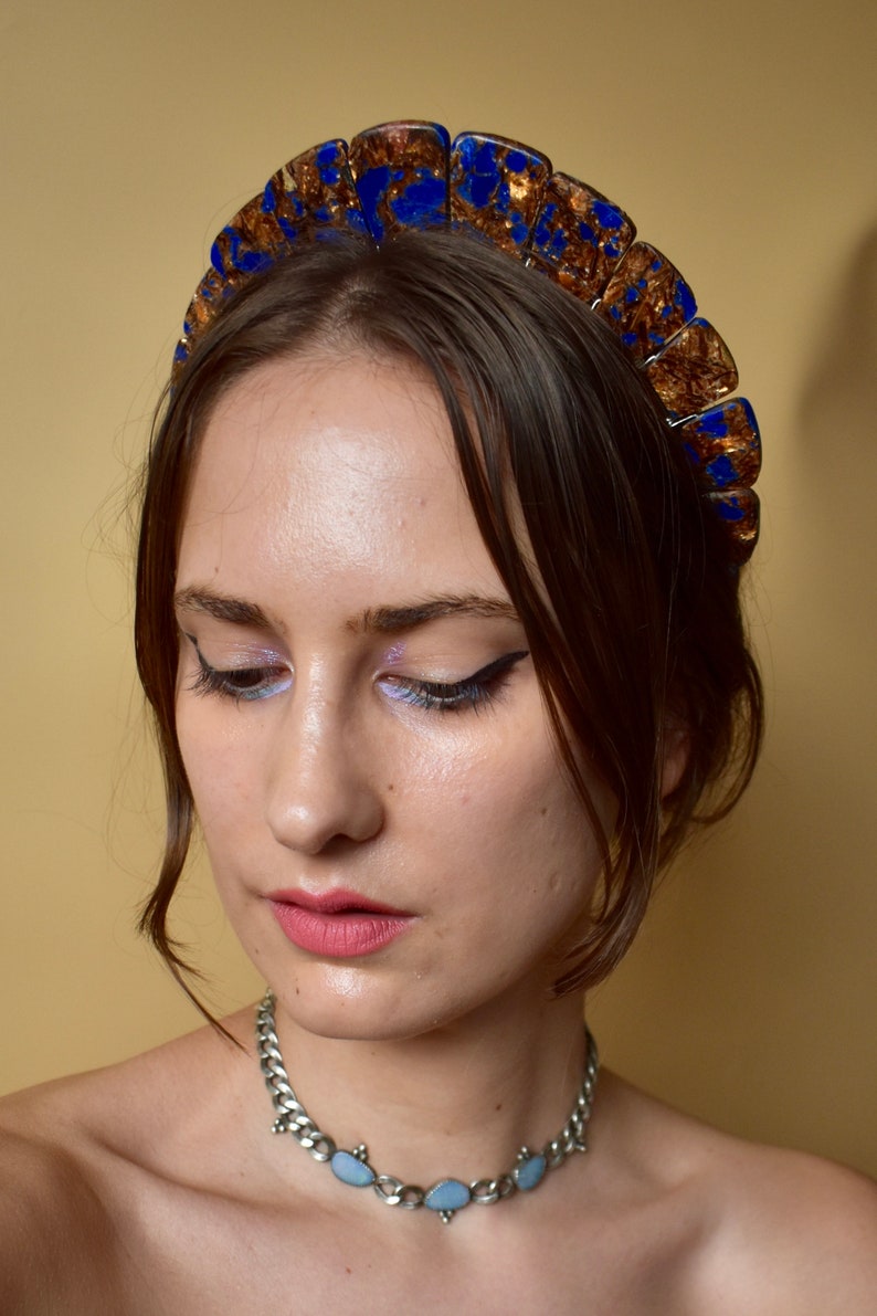 Imperial Blue Jasper Stone Halo Crown, Festival Headband, Costume Headpiece image 8