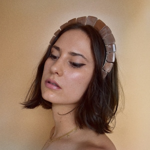 Boho Headband, Peach Moonstone Halo Crown - Eclectic Bride, Bohemian, Festival Headpiece, Pink Orange Gemstone, Costume Design, Tulum, Gems
