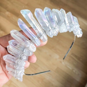 The Nomi Mermaid Crown Polished Angel Aura Tall Clear Crystal Quartz Crown / Tiara Bridal Headpiece, Meditation Crown, Iridescent Crown image 4