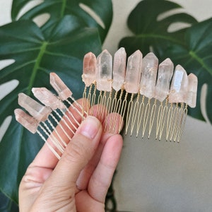 Rose Crystal Quartz Comb, Pink Mystic Quartz Comb, Crystal Quartz Bun Holder, Crystal Hair Accessories, handmade accessory