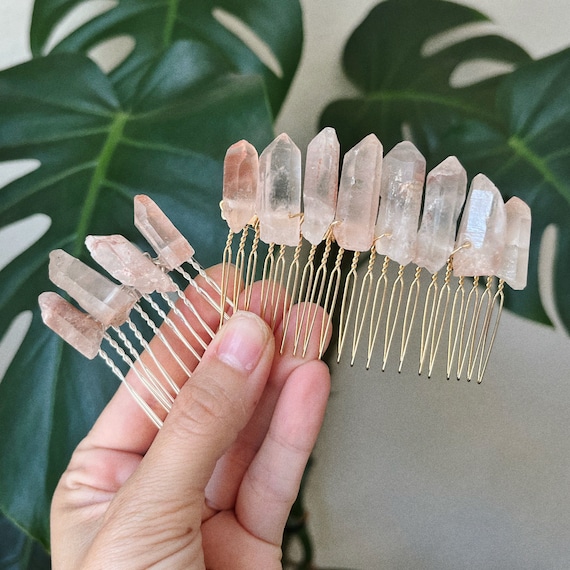 Buy Rose Crystal Quartz Comb, Pink Mystic Quartz Comb  display picture 1