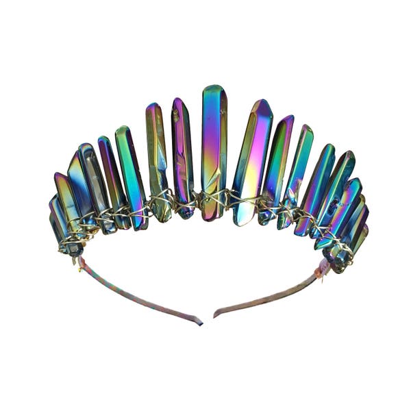 Dark Nymph Crystal Crown [Polished Rainbow Mystic Angel Aura Crystal Crown / Tiara,  Mermaid Crown], Festival Headpiece, Renaissance Faire
