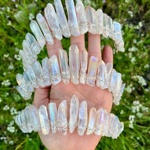 The Nomi Mermaid Crown Polished Angel Aura Tall Clear Crystal Quartz Crown / Tiara Bridal Headpiece, Meditation Crown, Iridescent Crown image 3