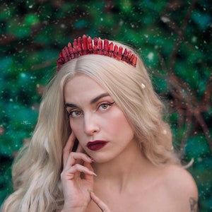 The Von Teese Crystal Crown [Raw Deep Red Crystal Quartz Tiara], Mermaid Crown, red crown, red crystal crown, red tiara, vampire crown, red