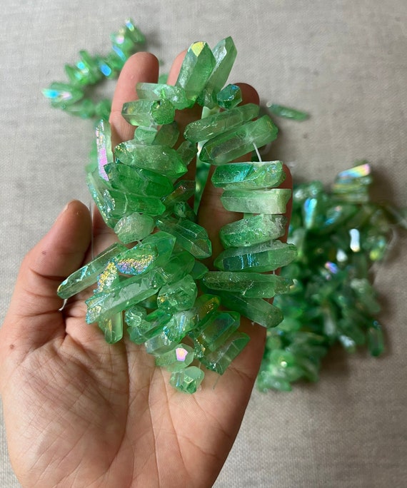 Green Crystal Quartz Points, Green Point Beads, Drilled Crystals for Crafts,  Crystals for Jewelry Crafts, Necklace Making Supplies 