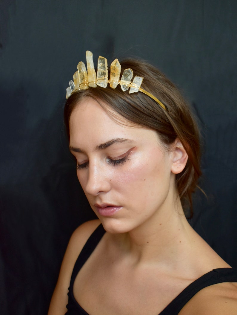 La couronne de citrine, mariage diadème jaune et orange, casque de mariée hippie, or, bandeau de pierres précieuses naturelles image 5