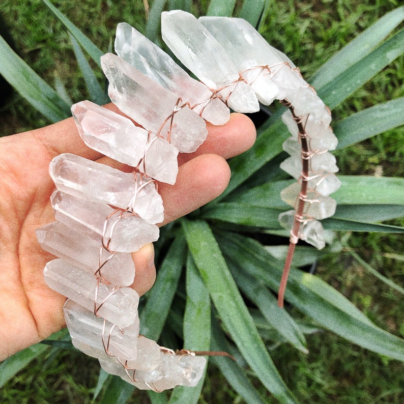 The Princess Mononoke Crown Angel Aura Raw Crystal Quartz Crown White Quartz, Bridal, Boho, Princess, Cosplay, Bridal, Bride, Wedding image 6