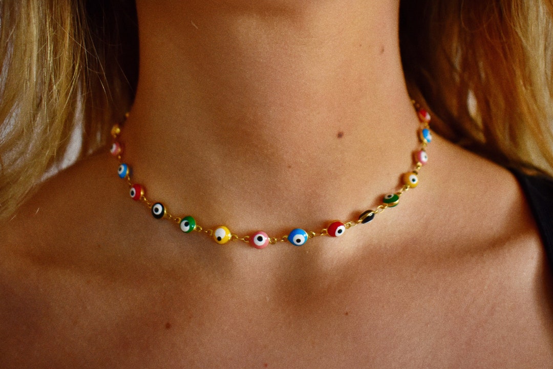 Rainbow evil eye necklace discount
