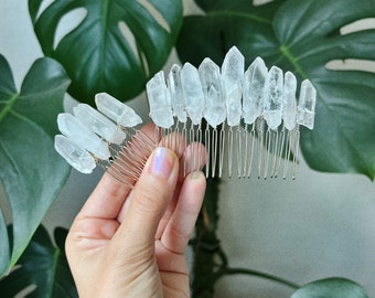 Clear Quartz Bun Holders, White Crystal Decorative Comb, Gemstone Hairclip, Wedding Hair Accessories