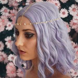 Rose Quartz Head Chain, Pink Headchain, Hippie, Crystal Points, Festival Jewelry, Boho, Music Festival, Woodstock, 60s, 70s, Woodstock