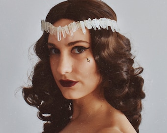 Faerie Clear Raw Quartz Circlet, Bridal tiara, wedding crystal crown, Roaring 20’s headpiece, 1920’s Costume, bridal crystal crown, fairy