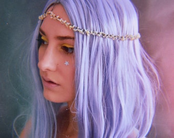 Opal Head Chain, Gunmetal Black Headchain, Hippie, Crystal Points, Festival Jewelry, Boho, Music Festival, Woodstock, 60s, 70s
